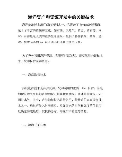 海洋资产和资源开发中的关键技术