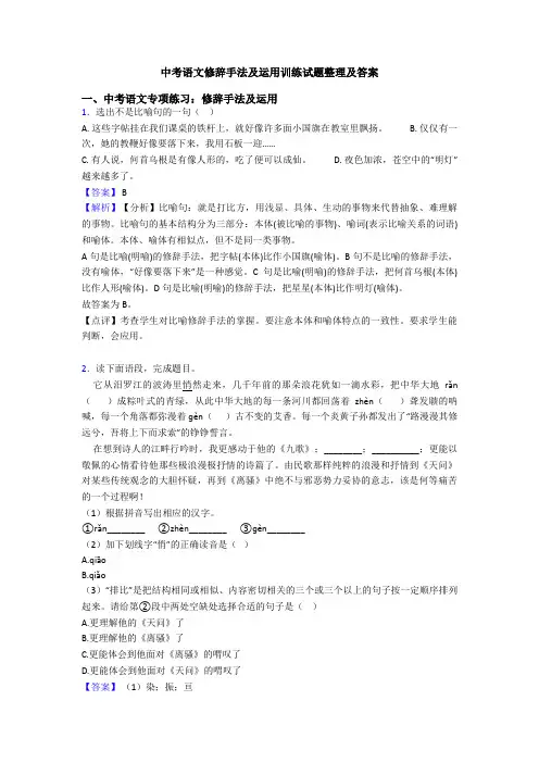 中考语文修辞手法及运用训练试题整理及答案
