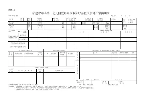 福建省中小学、幼儿园教师申报教师职务任职资格评审简明表