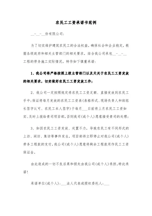 农民工工资承诺书范例（3篇）