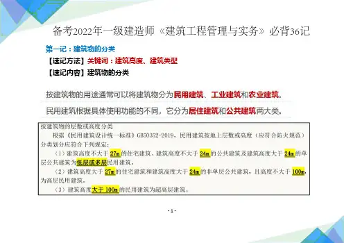 2022年一级建造师《建筑工程管理与实务》必背36记