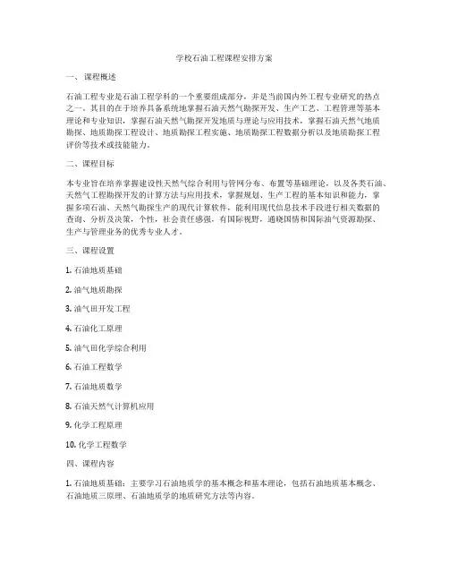 学校石油工程课程安排方案