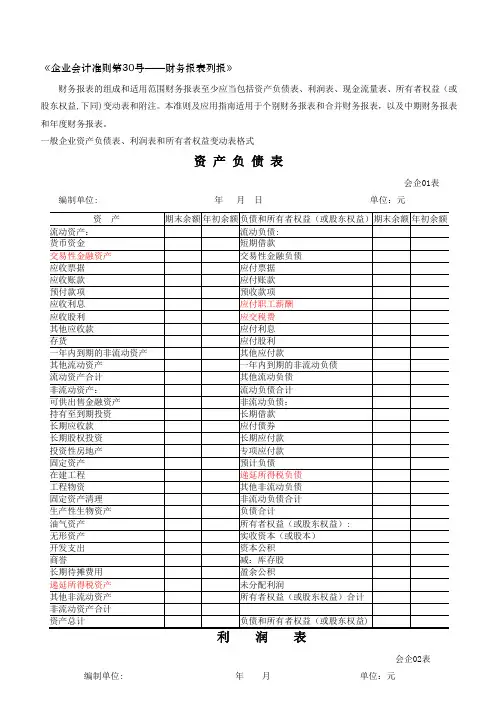 财务报表标准格式_完整版