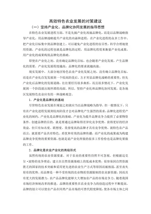 高效特色农业发展的对策建议