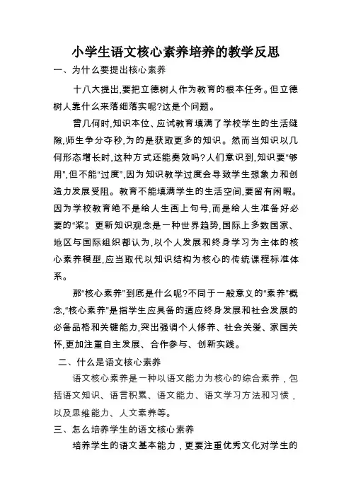 小学生语文核心素养培养的教学反思