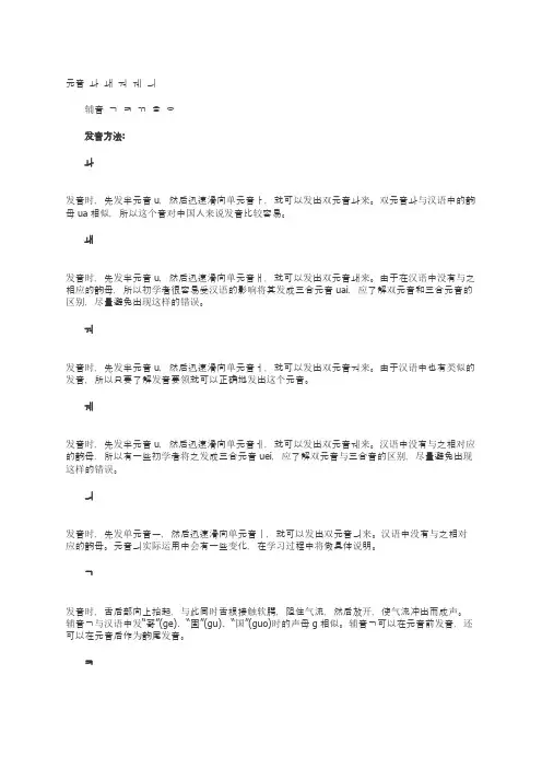 韩语部分元音辅音发音方法