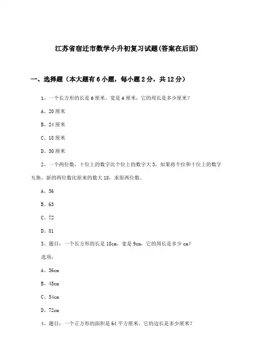 江苏省宿迁市数学小升初试题及答案指导