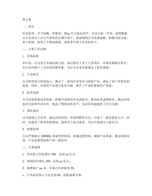 数据公司年度总结报告(3篇)