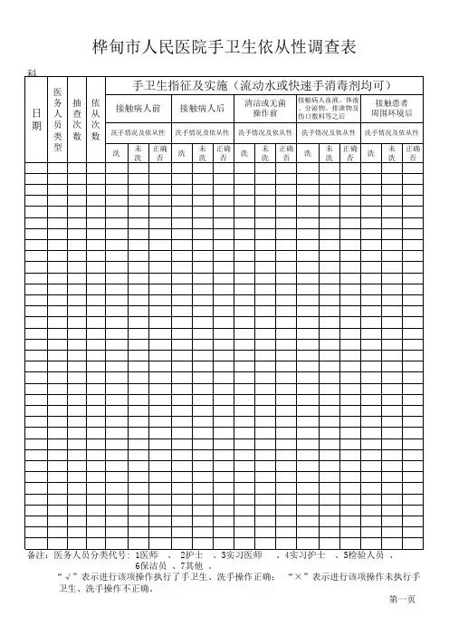 手卫生依从调查表