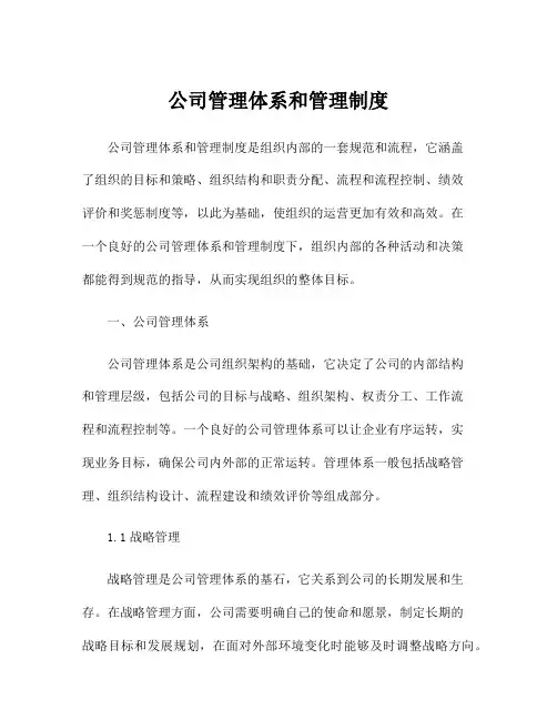 公司管理体系和管理制度