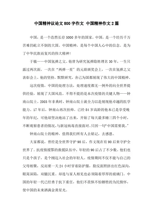 中国精神议论文800字作文 中国精神作文2篇精选