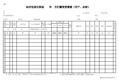 住房公积金汇缴变更清册(开户、启封)