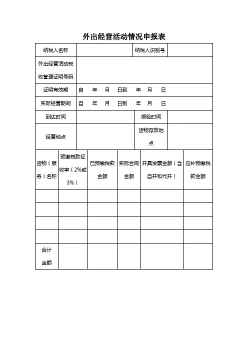 外出经营活动情况申报表 重庆