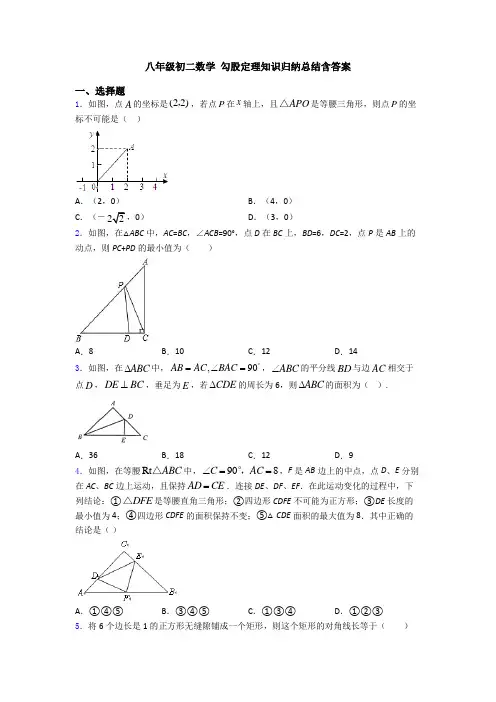 八年级初二数学 勾股定理知识归纳总结含答案