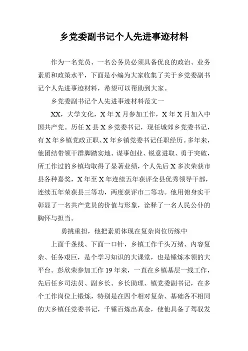 乡党委副书记个人先进事迹材料