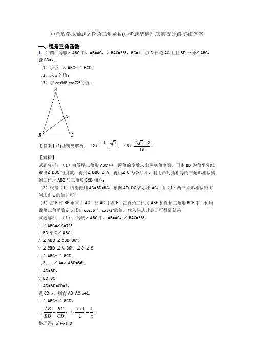 中考数学压轴题之锐角三角函数(中考题型整理,突破提升)附详细答案