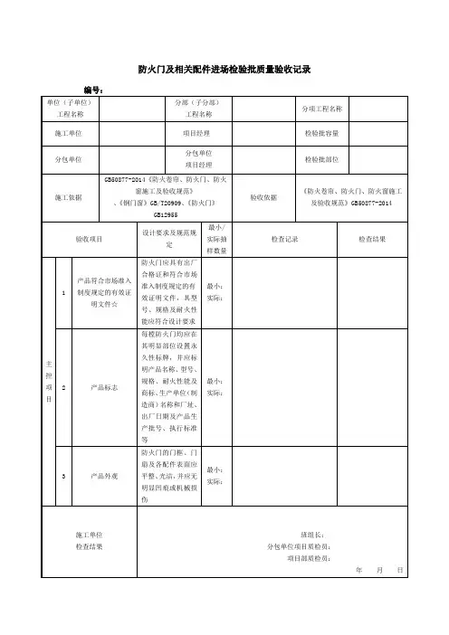 防火门及相关配件进场检验批质量验收记录