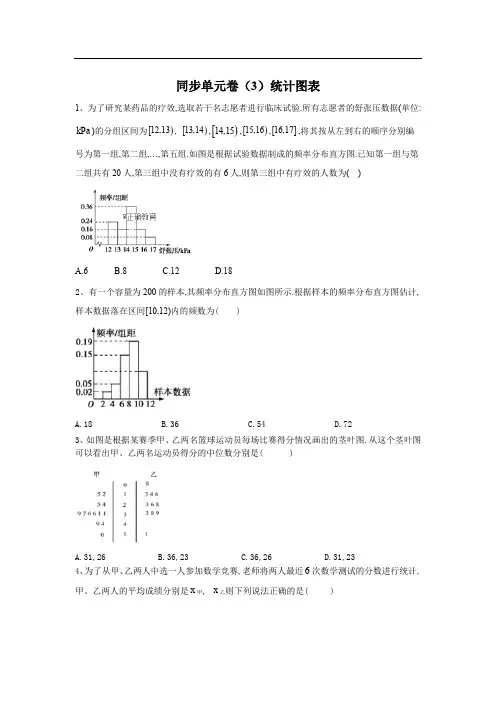 2019-2020学年高一数学北师大版必修3同步单元卷：(3)统计图表 
