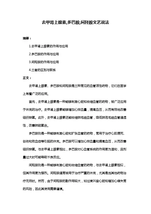 去甲肾上腺素,多巴胺,间羟胺文艺说法