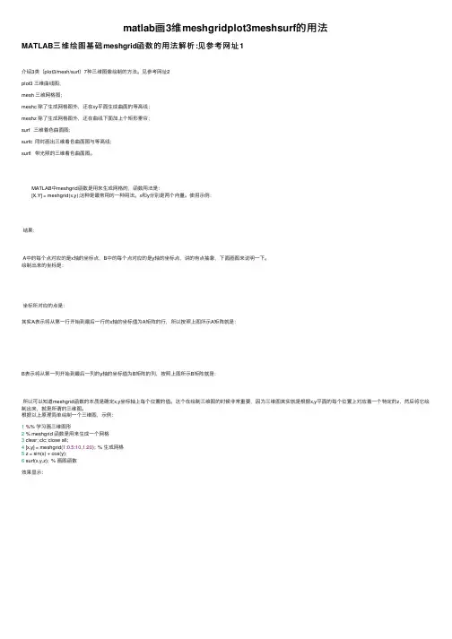 matlab画3维meshgridplot3meshsurf的用法