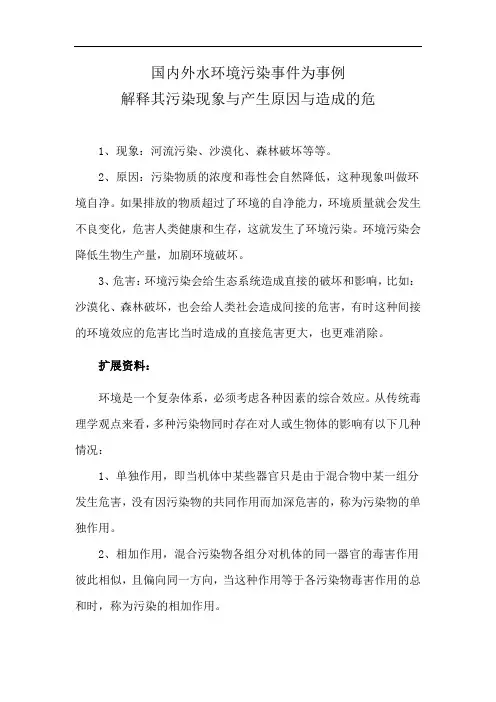 国内外水环境污染事件为事例解释其污染现象与产生原因与造成的危