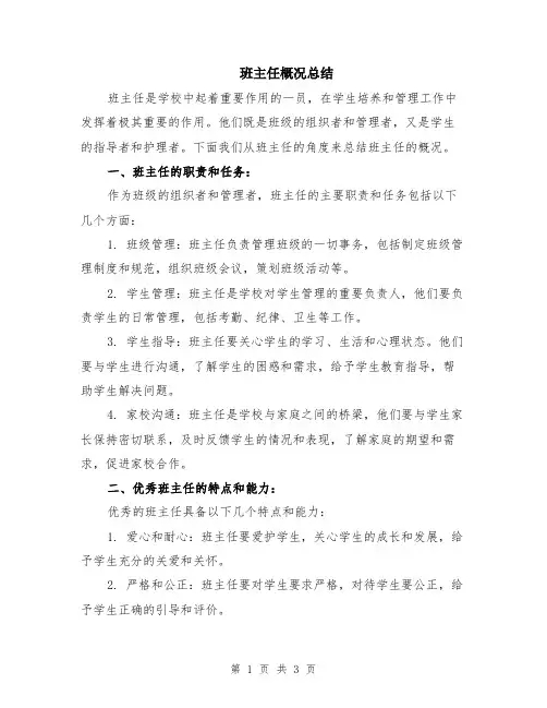 班主任概况总结