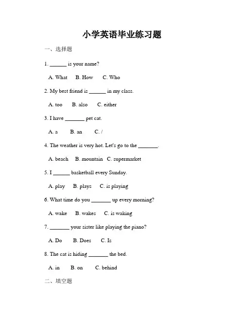 小学英语毕业练习题