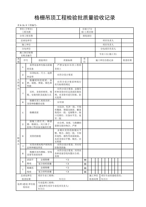 格栅吊顶工程检验批质量验收记录