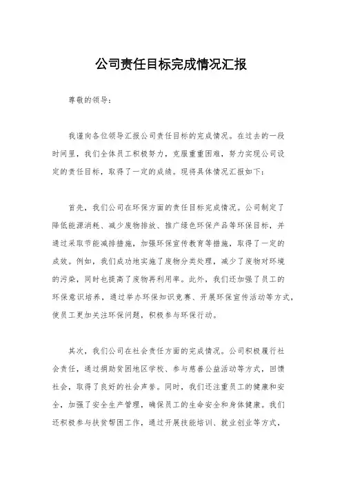 公司责任目标完成情况汇报