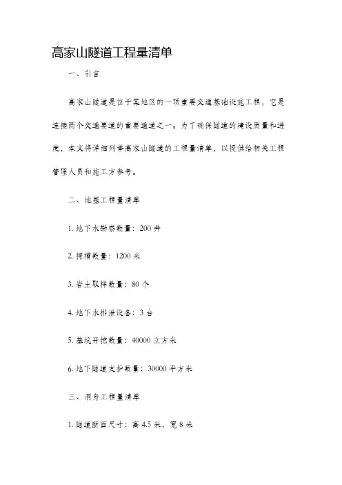 高家山隧道工程量清单