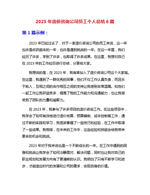 2023年造价咨询公司员工个人总结6篇