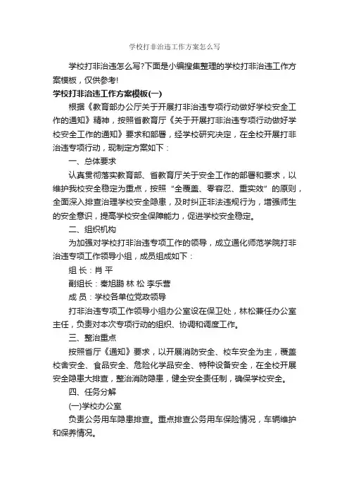 学校打非治违工作方案怎么写_工作方案_