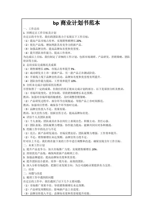 bp商业计划书范本