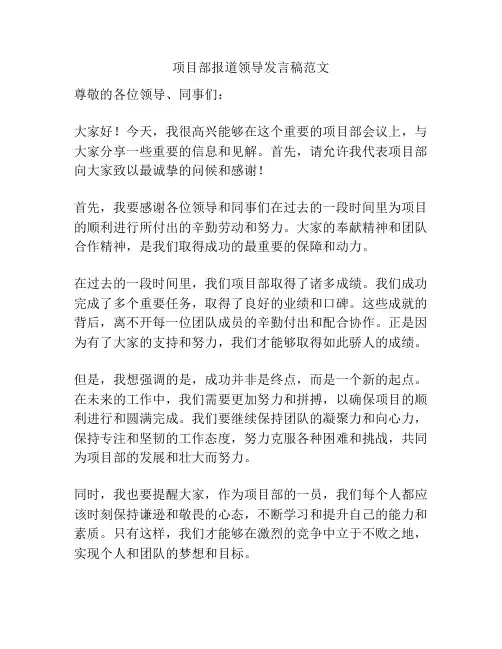 项目部报道领导发言稿范文