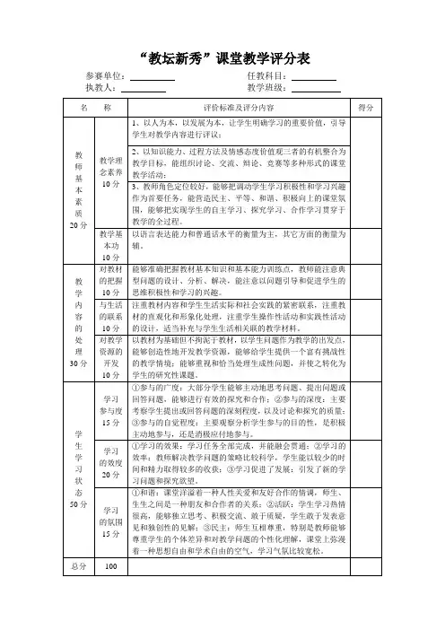教坛新秀评分表
