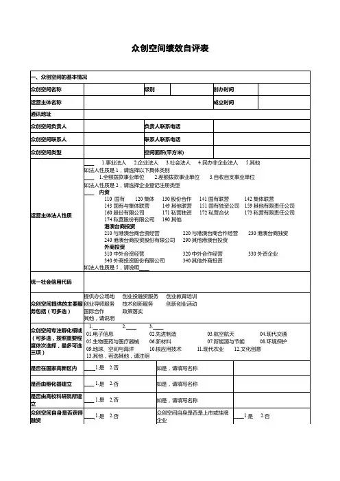 众创空间绩效自评表