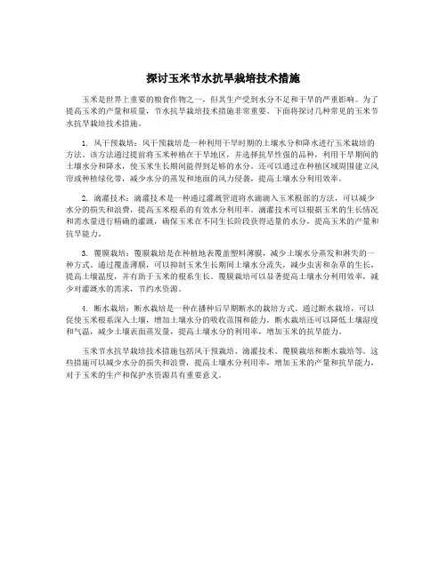 探讨玉米节水抗旱栽培技术措施
