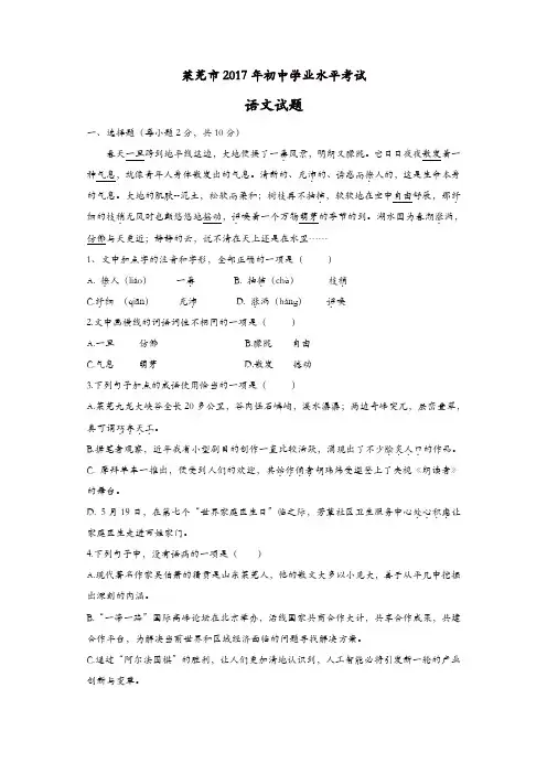语文中考：2017莱芜市中考语文真题【精品】