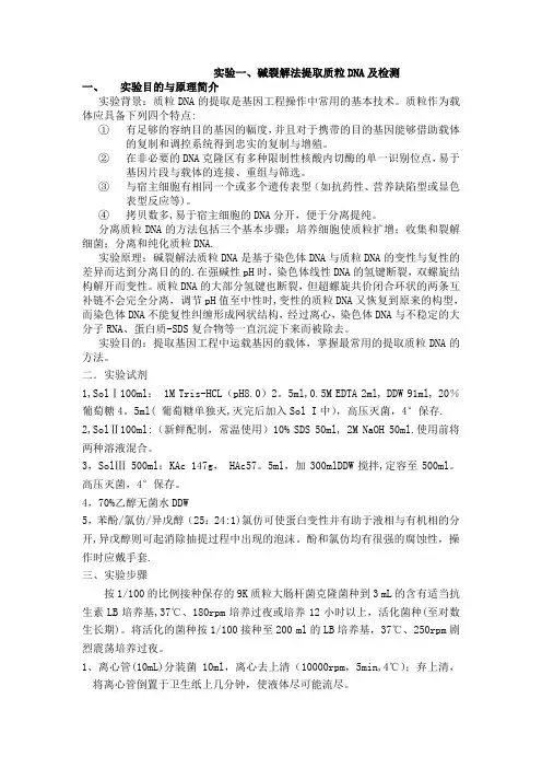 实验一-碱裂解法提取质粒DNA