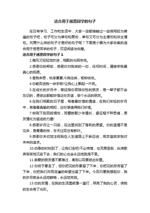 适合用于感恩同学的句子