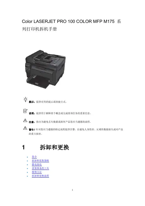 Color Laserjet Pro 100 MFP M175 系列打印机拆机手册