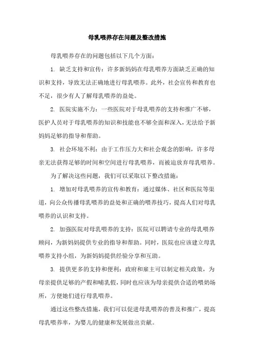 母乳喂养存在问题及整改措施