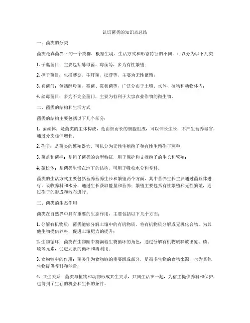 认识菌类的知识点总结