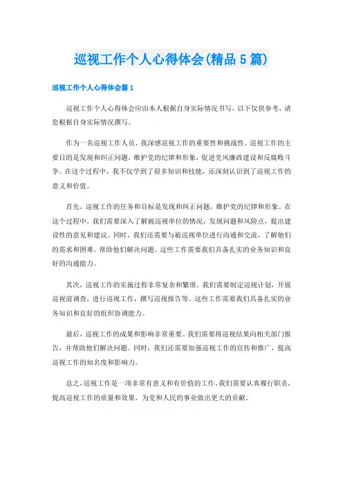 巡视工作个人心得体会(精品5篇)