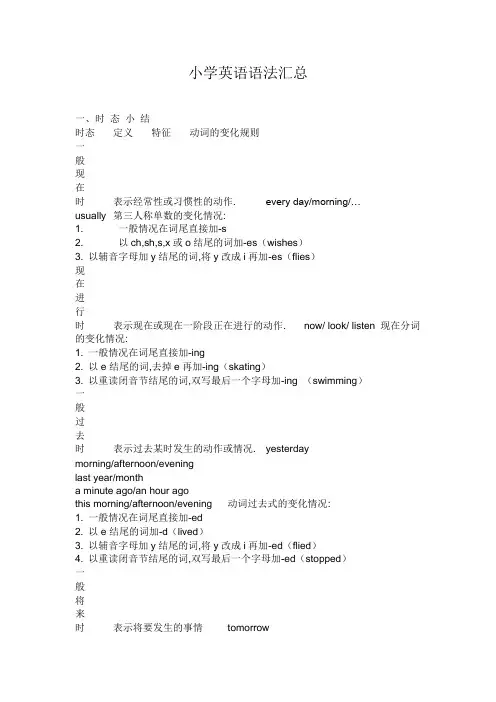 人教版《小学英语语法汇总》教学设计