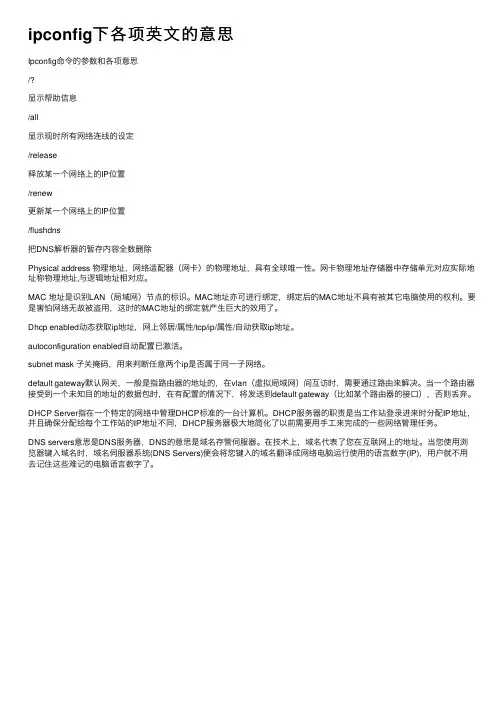 ipconfig下各项英文的意思