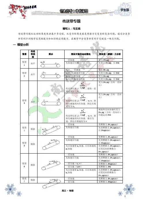 适用于高一、高二、高三 传送带模型专题(含详细点评配有例题和习题)概述
