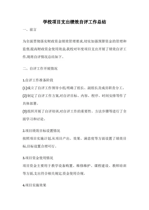 学校项目支出绩效自评工作总结