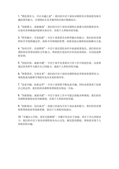 中层干部 培训 理念