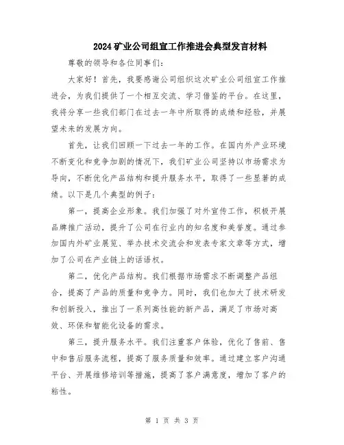 2024矿业公司组宣工作推进会典型发言材料